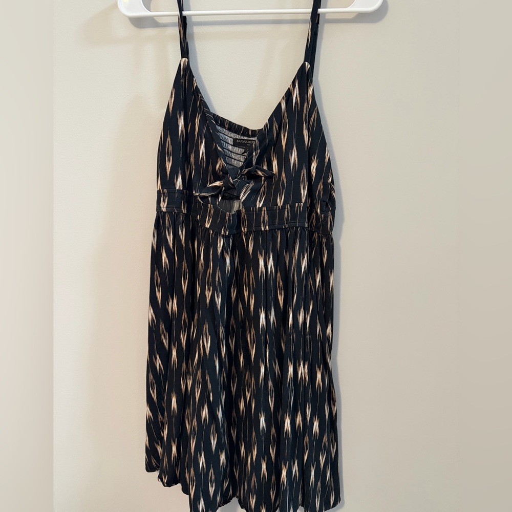 Banana Republic Black and Cream Abstract Print Midi Dress